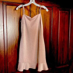 She + Sky New Light Pink Glitter Ruffle Sleeveless Lined Mini Dress Size L